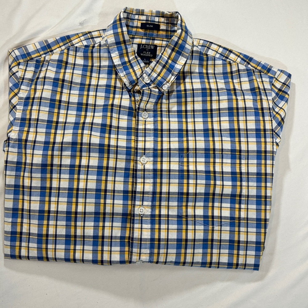J. Crew Men's Yellow and Blue Checkered Shirt